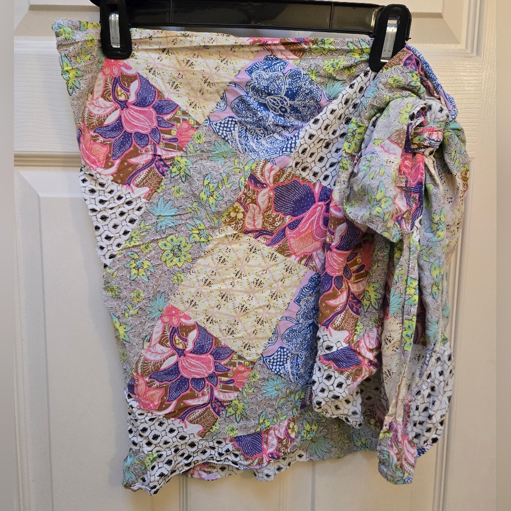 Victoria's Secret Colorful Patchwork Wrap Skirt with Floral Patterns
